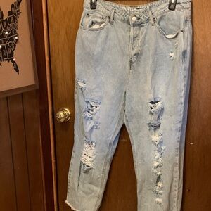 Vanilla Star Light Blue Distressed Boyfriend Jeans with button fly